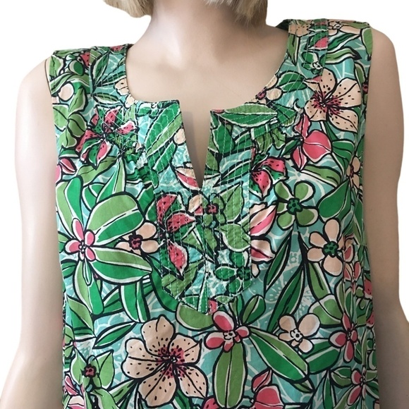 TALBOTS Floral Print Blouse Top Cotton Green Watermelon Sleeveless Tunic Tank - Picture 11 of 16